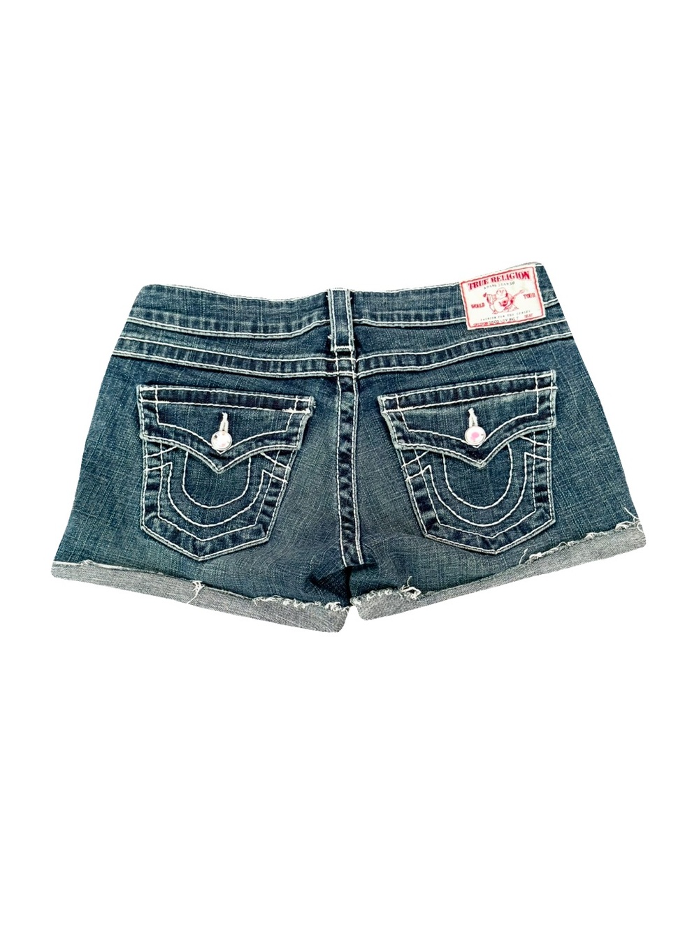 VTG TRUE RELIGION LOW-RISE Y2K EMBELLISHED DENIM SHORTS // SIZE 26✨